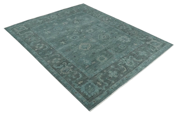 Custom Made Antique Style Blue and Charcoal Hand Knotted Oushak Wool Area Rug - The Rug Decor