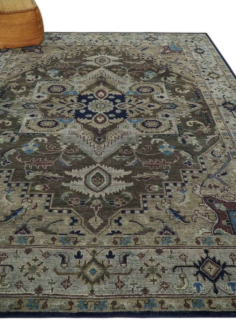 Custom Made Antique Style Brown, Beige and Blue Traditional wool Area Rug - The Rug Decor