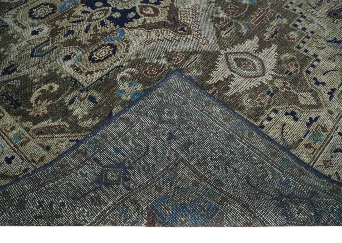 Custom Made Antique Style Brown, Beige and Blue Traditional wool Area Rug - The Rug Decor