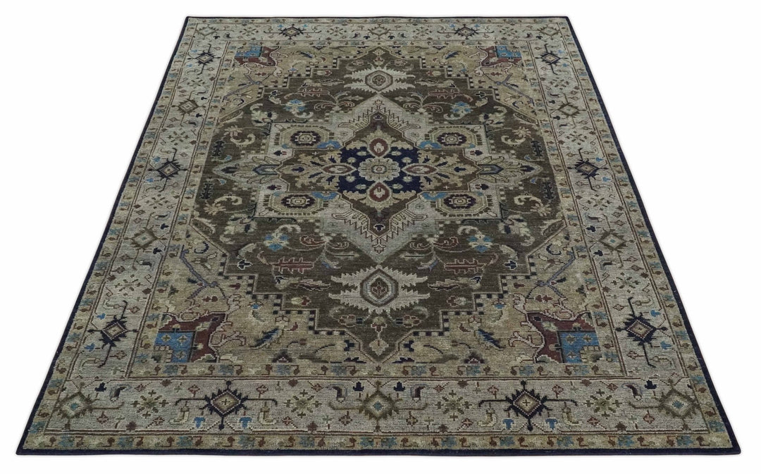 Custom Made Antique Style Brown, Beige and Blue Traditional wool Area Rug - The Rug Decor