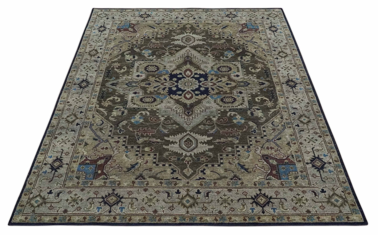 Custom Made Antique Style Brown, Beige and Blue Traditional wool Area Rug - The Rug Decor