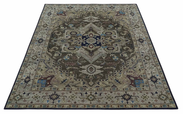 Custom Made Antique Style Brown, Beige and Blue Traditional wool Area Rug - The Rug Decor