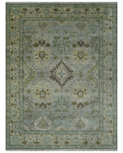 Custom Made Antique Style Green and Silver Hand knotted Traditional Oriental Oushak wool Area Rug - The Rug Decor