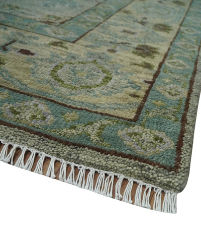 Custom Made Antique Style Green and Silver Hand knotted Traditional Oriental Oushak wool Area Rug - The Rug Decor