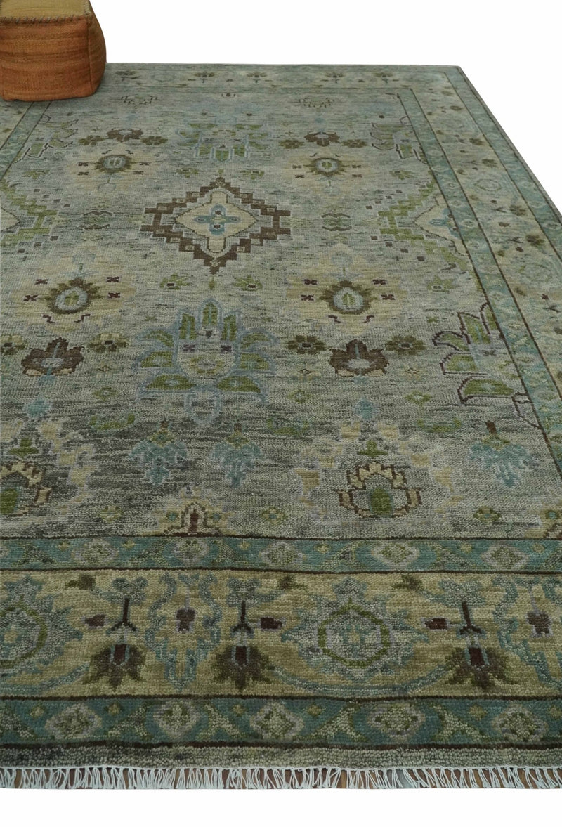 Custom Made Antique Style Green and Silver Hand knotted Traditional Oriental Oushak wool Area Rug - The Rug Decor