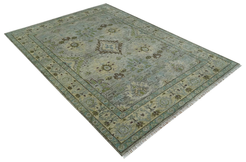 Custom Made Antique Style Green and Silver Hand knotted Traditional Oriental Oushak wool Area Rug - The Rug Decor