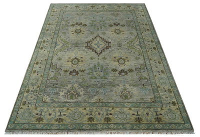 Custom Made Antique Style Green and Silver Hand knotted Traditional Oriental Oushak wool Area Rug - The Rug Decor