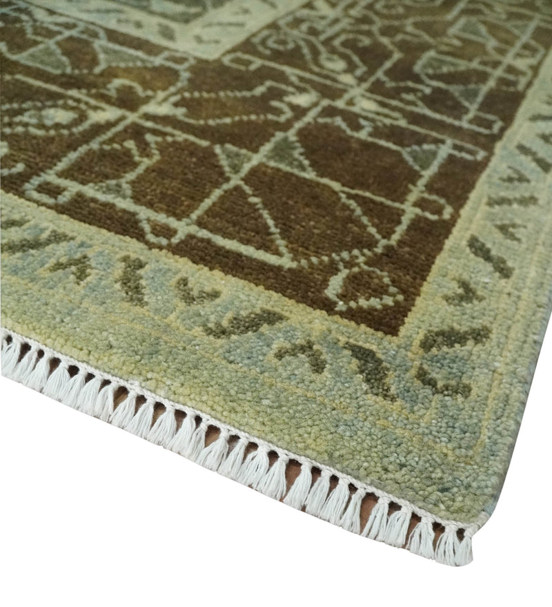Custom Made Antique Style Hand Knotted Green and Silver Medallion Pattern Wool Area Rug - The Rug Decor