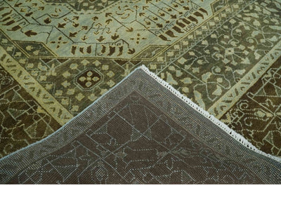 Custom Made Antique Style Hand Knotted Green and Silver Medallion Pattern Wool Area Rug - The Rug Decor