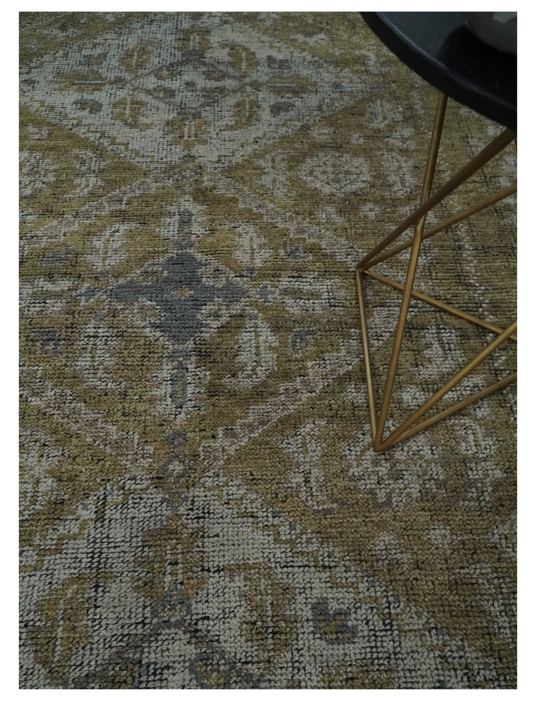 Custom Made Antique Style Hand Knotted Olive, Silver and Charcoal Traditional Wool Area Rug - The Rug Decor