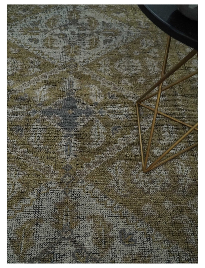 Custom Made Antique Style Hand Knotted Olive, Silver and Charcoal Traditional Wool Area Rug - The Rug Decor