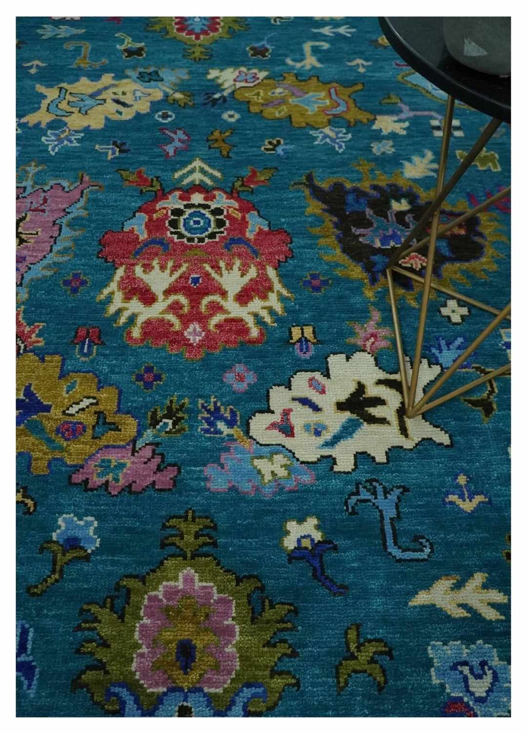 Custom Made Antique Style Hand Knotted Teal and Purple Traditional Oushak Multi Size Wool Rug - The Rug Decor