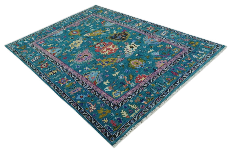 Custom Made Antique Style Hand Knotted Teal and Purple Traditional Oushak Multi Size Wool Rug - The Rug Decor