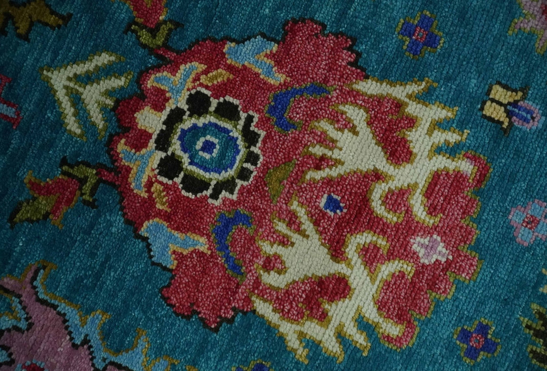 Custom Made Antique Style Hand Knotted Teal and Purple Traditional Oushak Multi Size Wool Rug - The Rug Decor