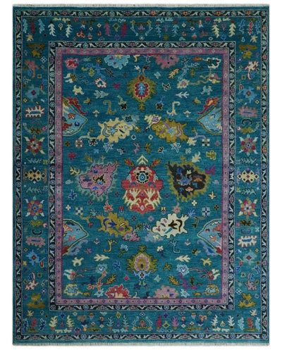 Custom Made Antique Style Hand Knotted Teal and Purple Traditional Oushak Multi Size Wool Rug - The Rug Decor