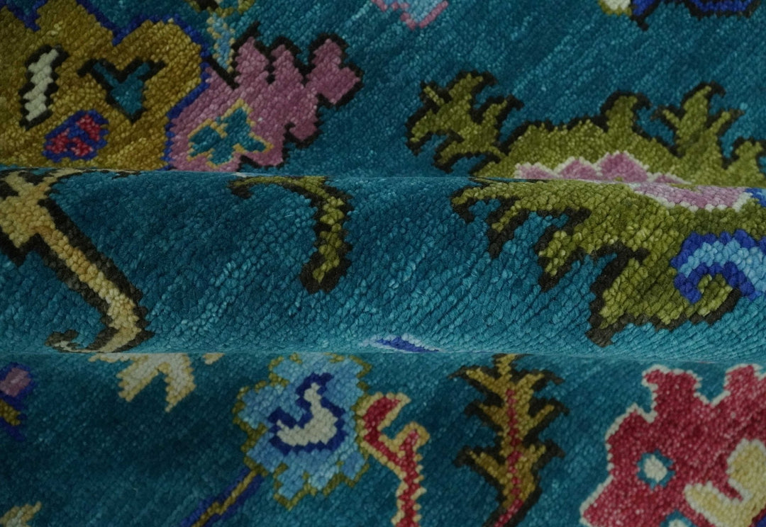 Custom Made Antique Style Hand Knotted Teal and Purple Traditional Oushak Multi Size Wool Rug - The Rug Decor