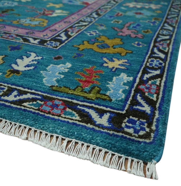 Custom Made Antique Style Hand Knotted Teal and Purple Traditional Oushak Multi Size Wool Rug - The Rug Decor