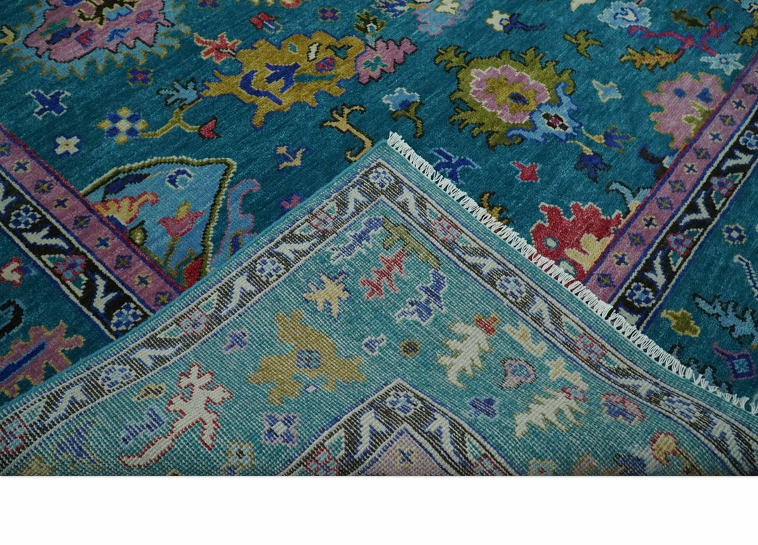Custom Made Antique Style Hand Knotted Teal and Purple Traditional Oushak Multi Size Wool Rug - The Rug Decor