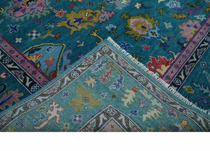 Custom Made Antique Style Hand Knotted Teal and Purple Traditional Oushak Multi Size Wool Rug - The Rug Decor