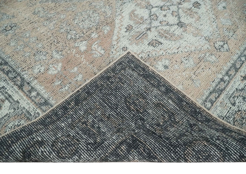 Custom Made Antique Style Peach, Ivory and Charcoal Hand knotted Traditional Wool Rug - The Rug Decor