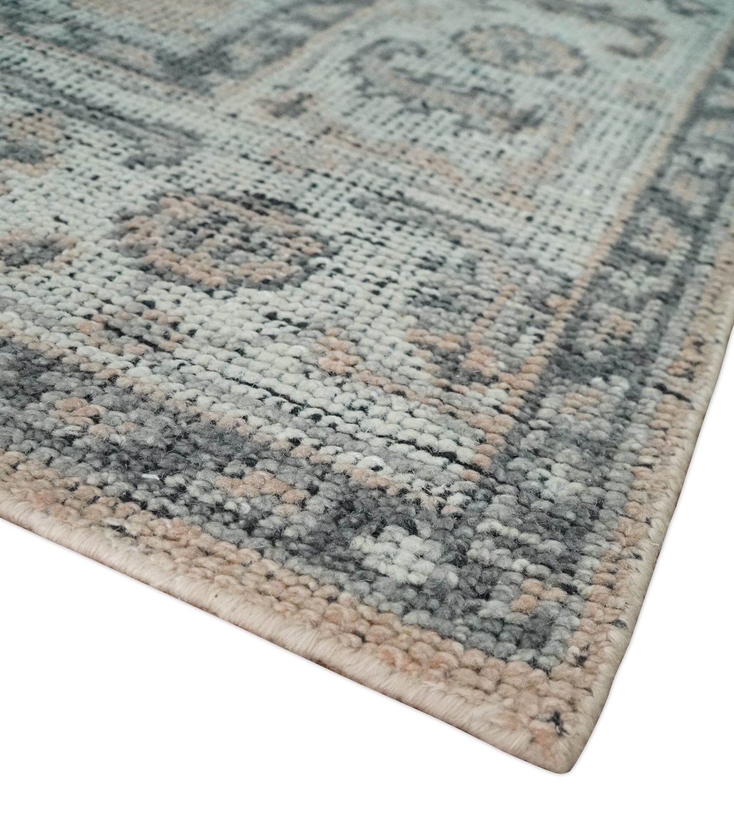 Custom Made Antique Style Peach, Ivory and Charcoal Hand knotted Traditional Wool Rug - The Rug Decor