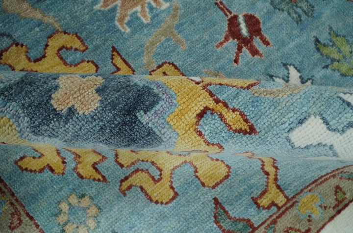 Custom Made Aqua and Ivory hand knotted Vibrant colorful Traditional Oushak Wool Area Rug - The Rug Decor