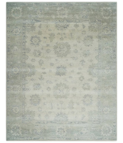 Custom Made Beige and Light Green Hand knotted Traditional Oushak Multi Size wool Area Rug - The Rug Decor