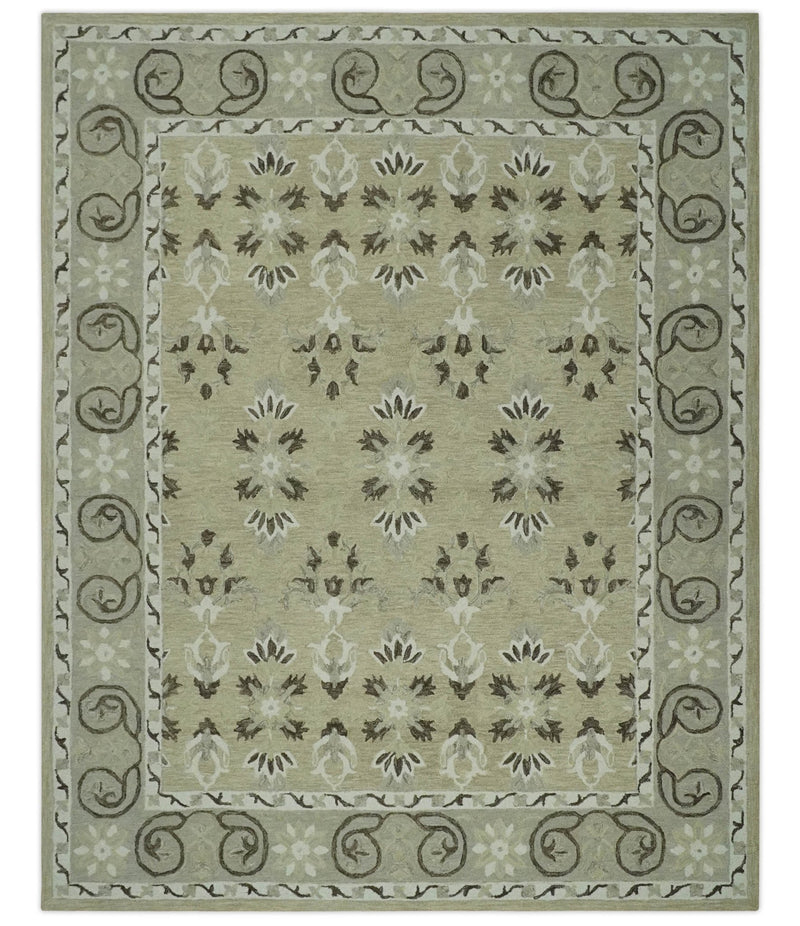 Custom Made Beige, Ivory and Charcoal Traditional Ikat design Hand Tufted wool Area Rug - The Rug Decor