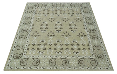 Custom Made Beige, Ivory and Charcoal Traditional Ikat design Hand Tufted wool Area Rug - The Rug Decor