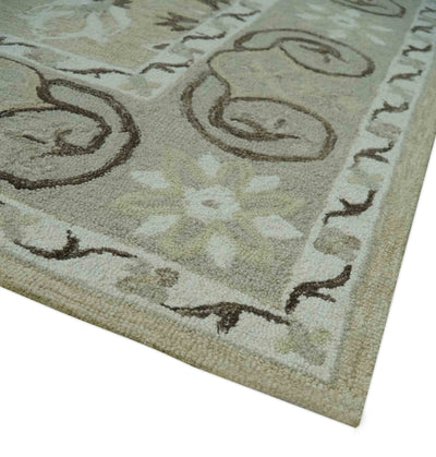 Custom Made Beige, Ivory and Charcoal Traditional Ikat design Hand Tufted wool Area Rug - The Rug Decor