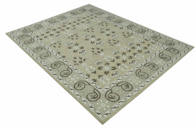 Custom Made Beige, Ivory and Charcoal Traditional Ikat design Hand Tufted wool Area Rug - The Rug Decor