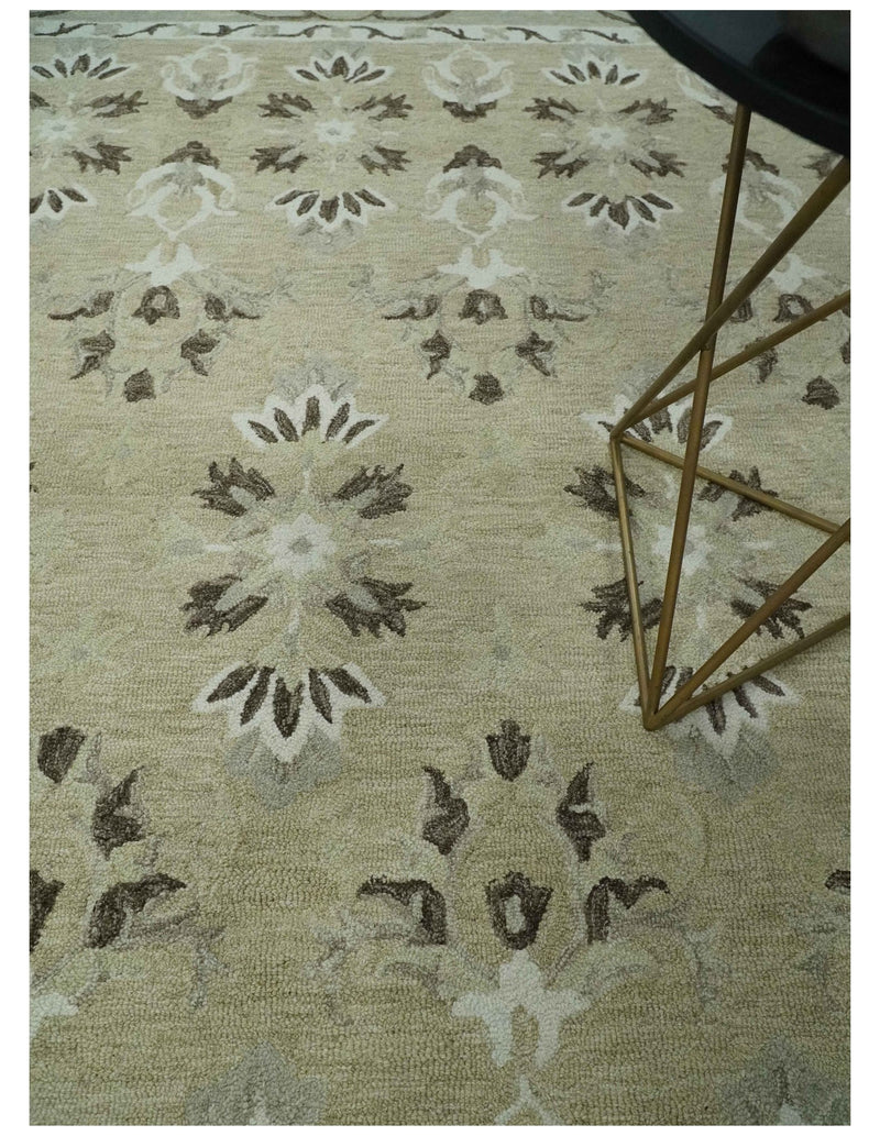 Custom Made Beige, Ivory and Charcoal Traditional Ikat design Hand Tufted wool Area Rug - The Rug Decor