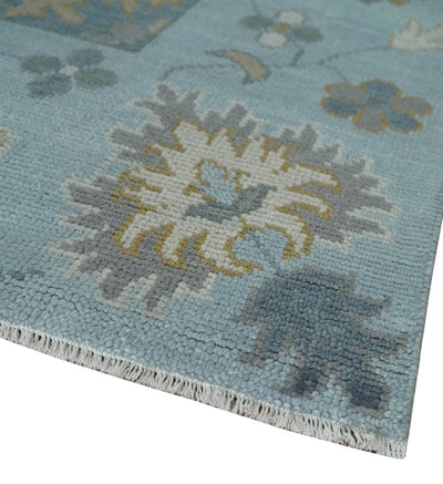 Custom Made Blue and Aqua Hand Knotted Traditional Oushak Wool Area Rug - The Rug Decor