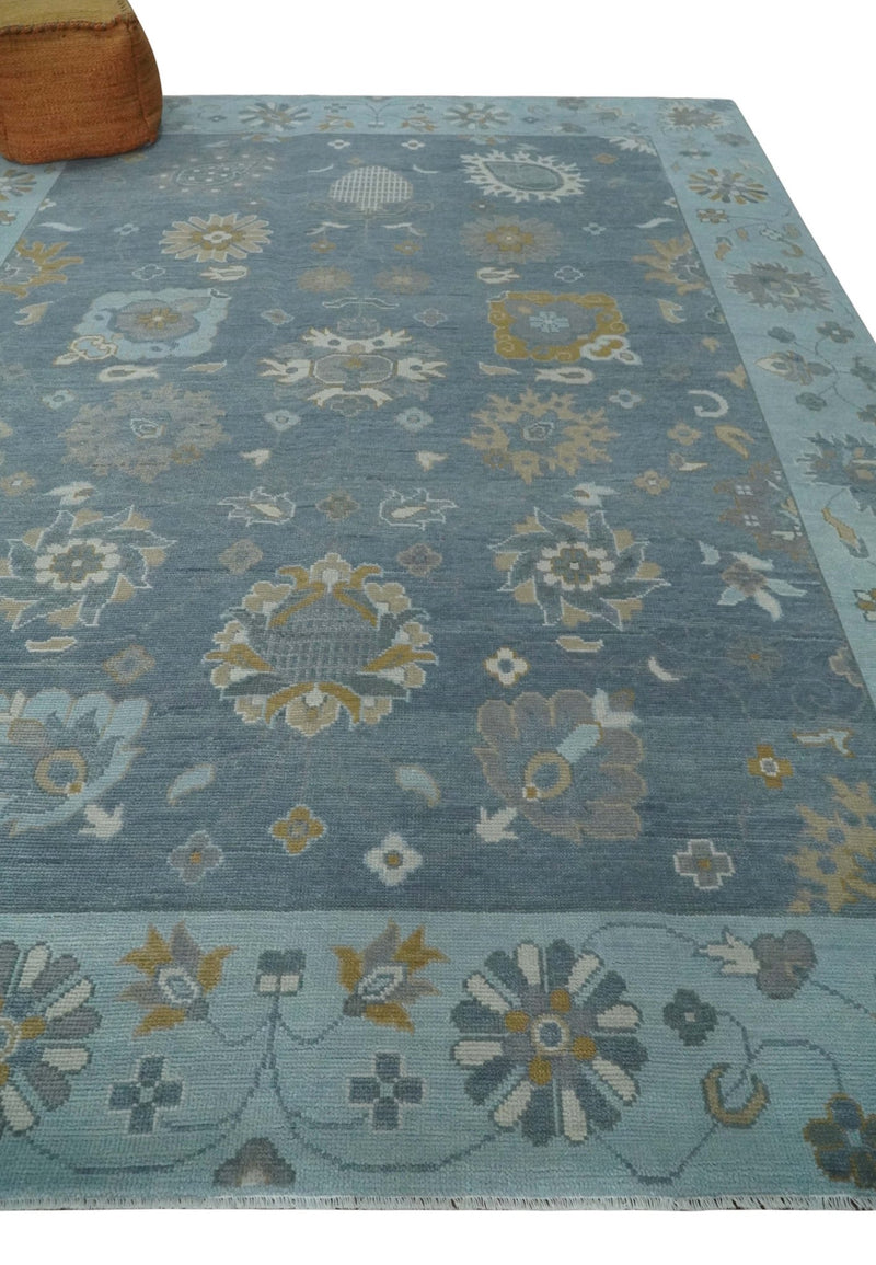 Custom Made Blue and Aqua Hand Knotted Traditional Oushak Wool Area Rug - The Rug Decor