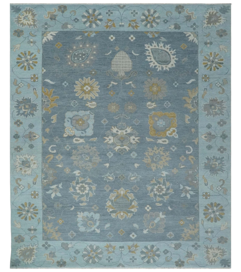 Custom Made Blue and Aqua Hand Knotted Traditional Oushak Wool Area Rug - The Rug Decor