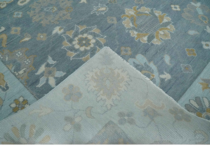 Custom Made Blue and Aqua Hand Knotted Traditional Oushak Wool Area Rug - The Rug Decor