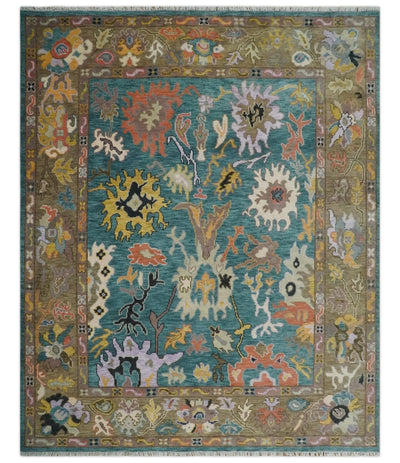 Custom Made Blue and Brown Colorful Multi Size Oushak wool Area Rug - The Rug Decor