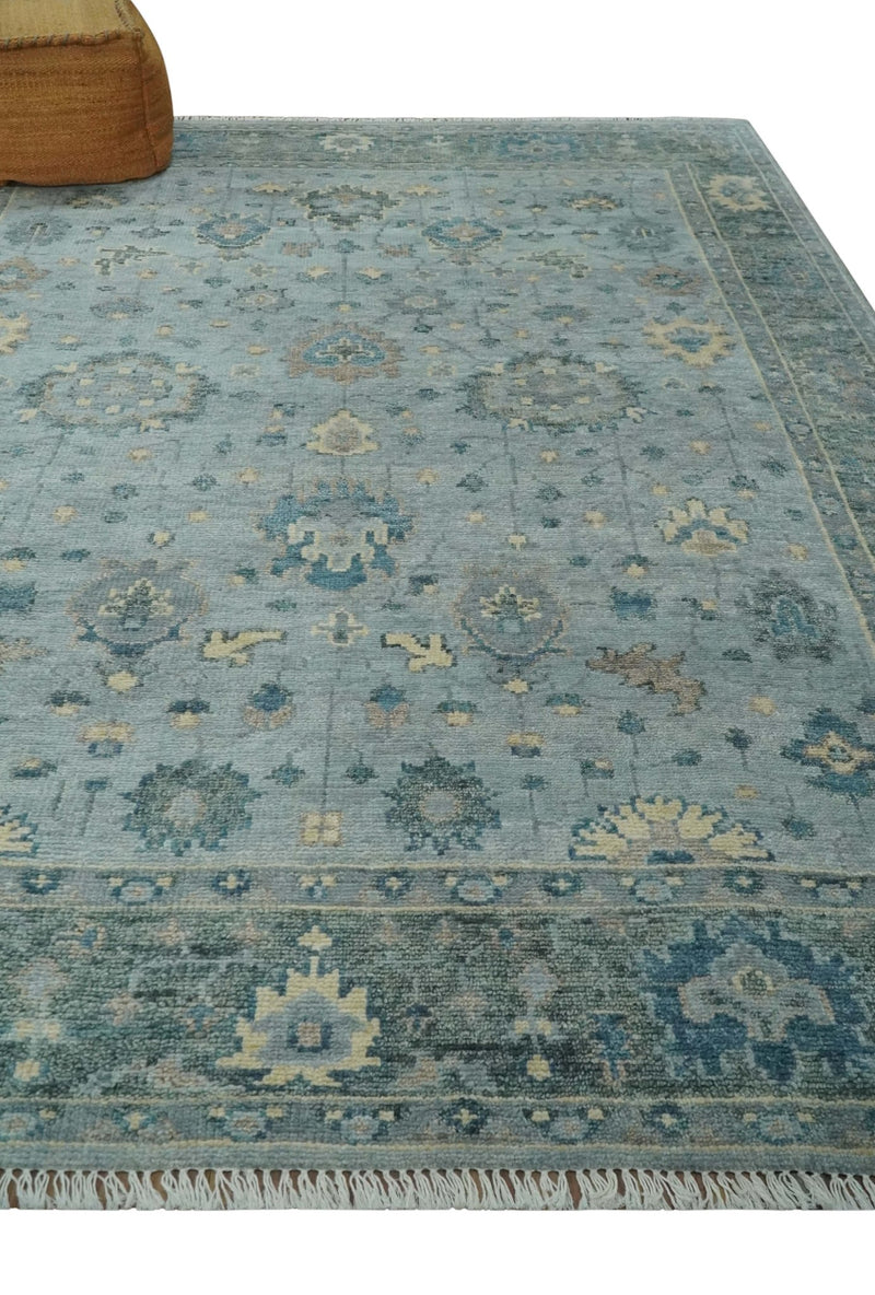 Custom Made Blue and Green Hand knotted traditional Oushak wool Area Rug - The Rug Decor