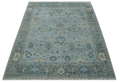 Custom Made Blue and Green Hand knotted traditional Oushak wool Area Rug - The Rug Decor