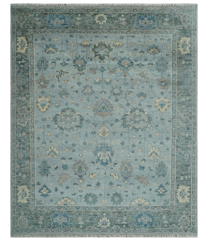 Custom Made Blue and Green Hand knotted traditional Oushak wool Area Rug - The Rug Decor