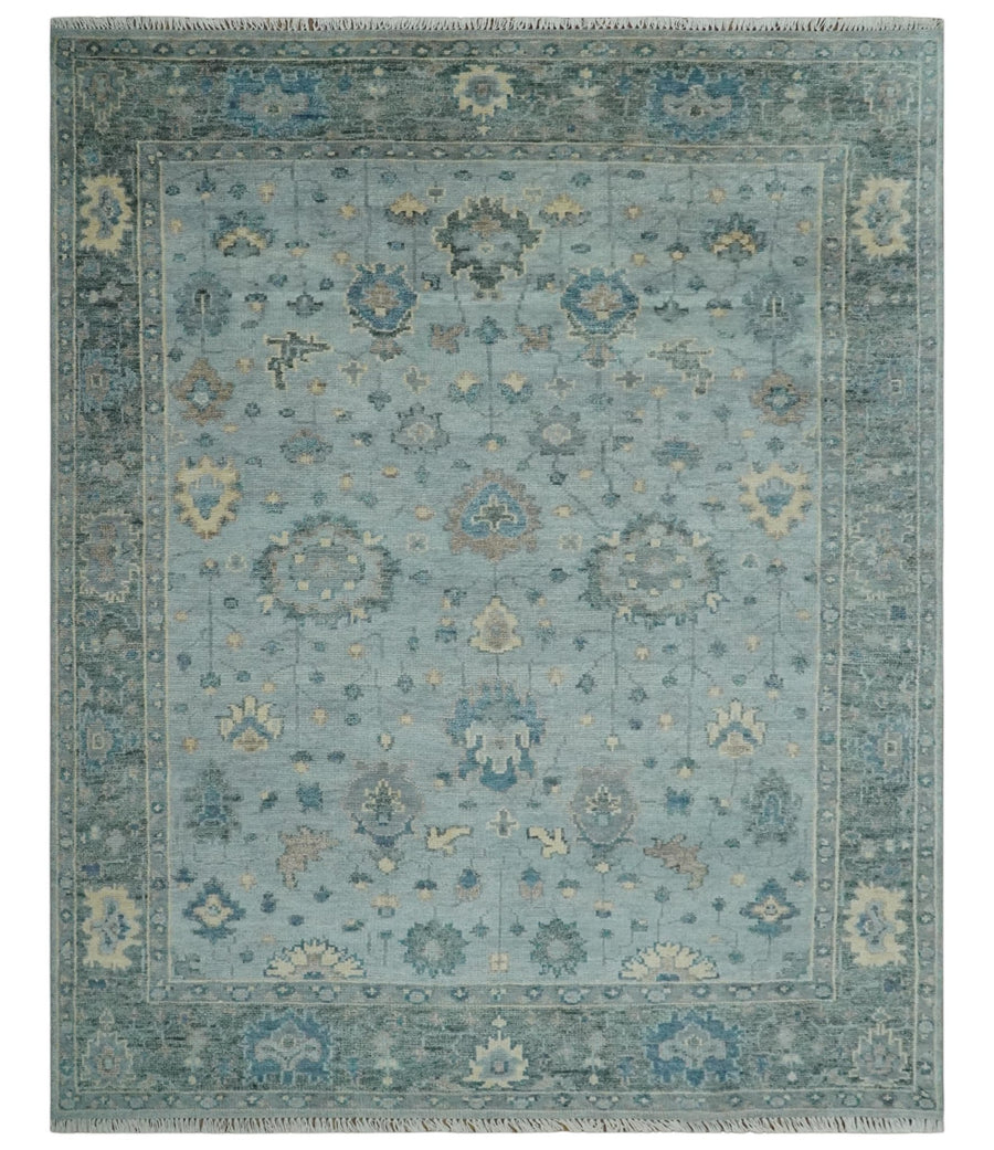 Custom Made Blue and Green Hand knotted traditional Oushak wool Area Rug - The Rug Decor