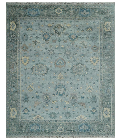 Custom Made Blue and Green Hand knotted traditional Oushak wool Area Rug - The Rug Decor