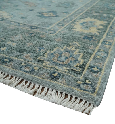 Custom Made Blue and Green Hand knotted traditional Oushak wool Area Rug - The Rug Decor