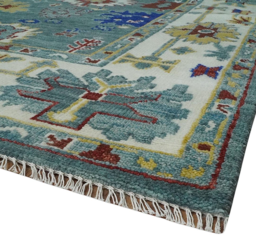 Custom Made Blue and Ivory Colorful Hand knotted Traditional Oushak wool Area Rug - The Rug Decor