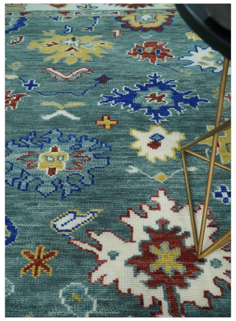 Custom Made Blue and Ivory Colorful Hand knotted Traditional Oushak wool Area Rug - The Rug Decor
