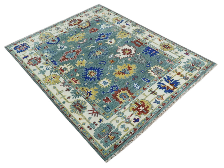 Custom Made Blue and Ivory Colorful Hand knotted Traditional Oushak wool Area Rug - The Rug Decor