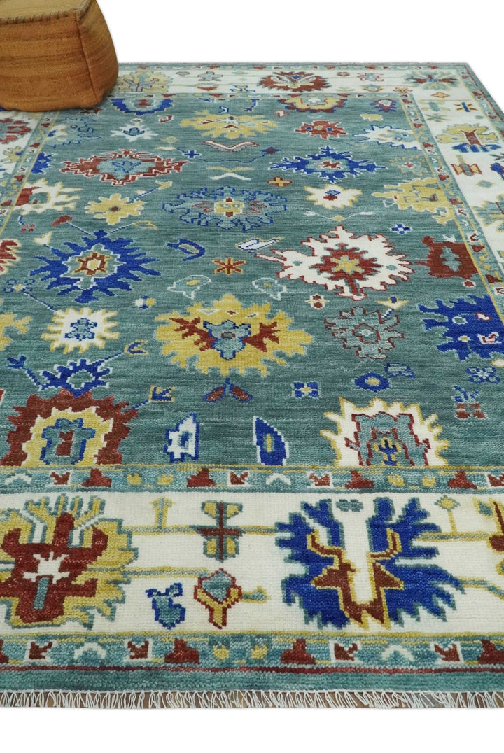 Custom Made Blue and Ivory Colorful Hand knotted Traditional Oushak wool Area Rug - The Rug Decor