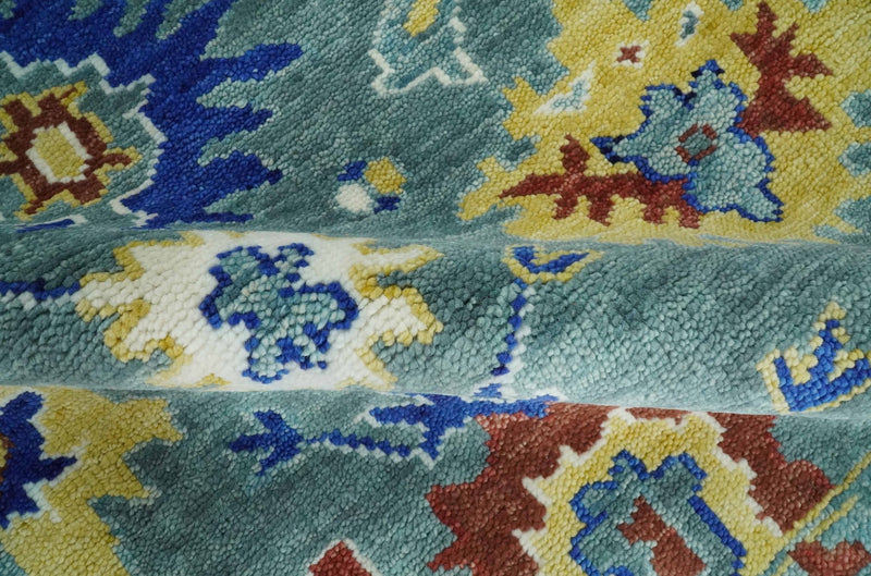 Custom Made Blue and Ivory Colorful Hand knotted Traditional Oushak wool Area Rug - The Rug Decor