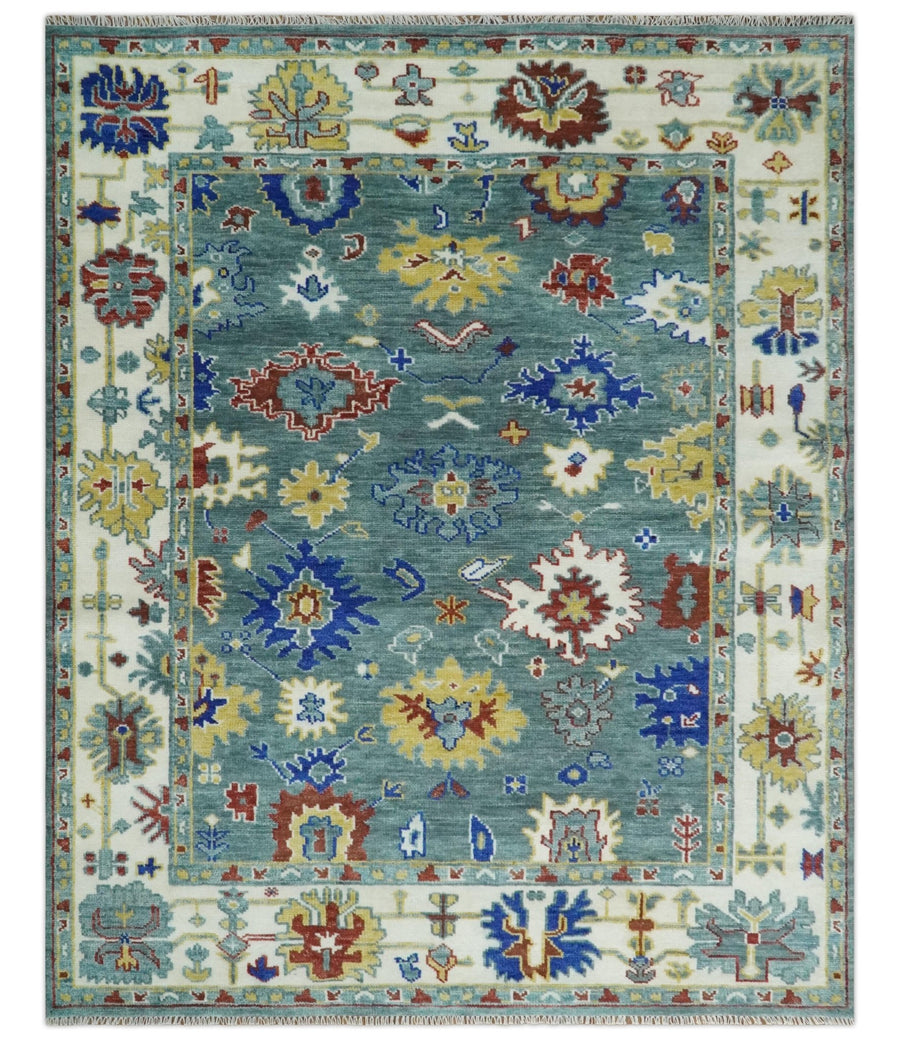 Custom Made Blue and Ivory Colorful Hand knotted Traditional Oushak wool Area Rug - The Rug Decor