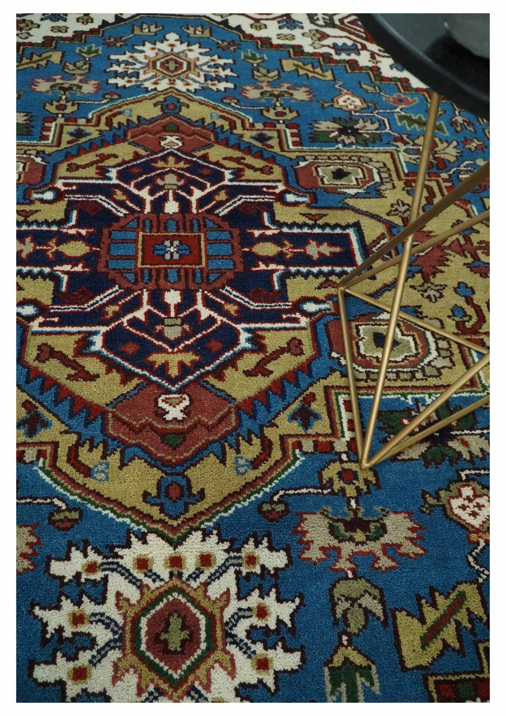 Custom Made Blue and Ivory Medallion Hand knotted Traditional wool Area Rug - The Rug Decor